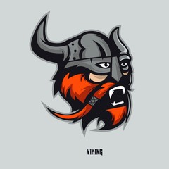 Viking athletic club vector logo concept isolated on gray background. Modern sport team mascot badge design. E-sports team logo template with viking vector illustration