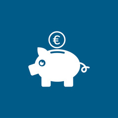 Piggy Bank Icon On Blue Background. Blue Flat Style Vector Illustration