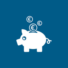 Piggy Bank Icon On Blue Background. Blue Flat Style Vector Illustration