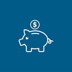 Piggy Bank Line Icon On Blue Background. Blue Flat Style Vector Illustration