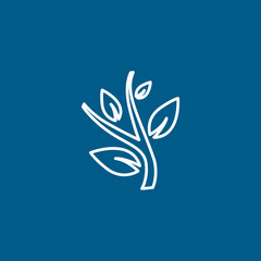 Plant Line Icon On Blue Background. Blue Flat Style Vector Illustration