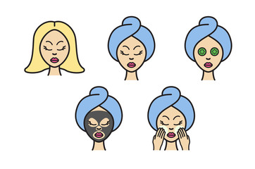 Cosmetic procedures. Cosmetic mask for the face. Linear vector illustration in a flat style.