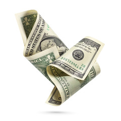 One and hundred dollars bills isolated on white.