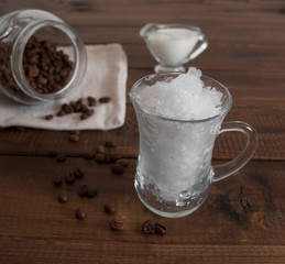 glass with ice crash and cream