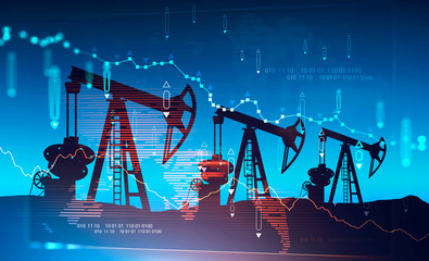Oil pumps and falling graph, global crisis