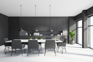 Dark gray kitchen interior with table