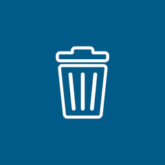 Recycle Bin Line Icon On Blue Background. Blue Flat Style Vector Illustration