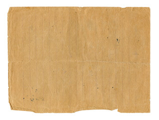 Vintage brown striped paper blank with torn edges isolated on white background. Old paper texture for design.