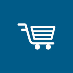 Shopping Cart Icon On Blue Background. Blue Flat Style Vector Illustration