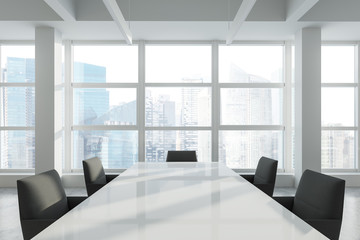 Fototapeta na wymiar Panoramic white meeting room interior