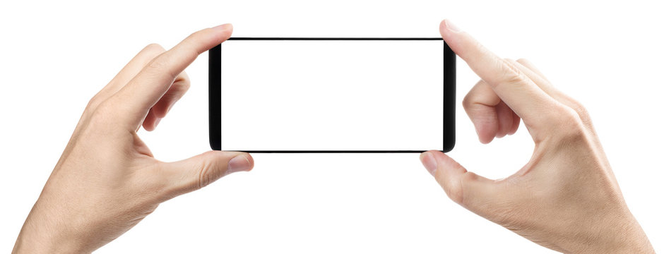 Hands with smartphone, isolated on white background