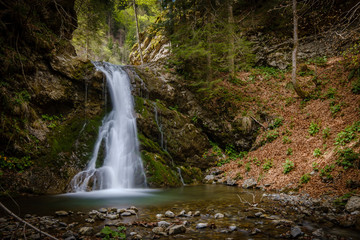 Fototapeta na wymiar Beautiful Davca waterfalls in Slovenia in spring