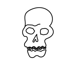 One simple terrible skull for halloween.Scary illustration bones of hand drawn with a black line doodle style.Design for packaging,card,web,social networks,print,backgrounds,coloring.
