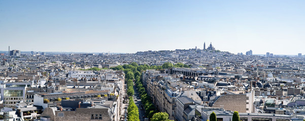 Beautiful Panoramic View of Paris from the Roof of Triumphal Arch. France.