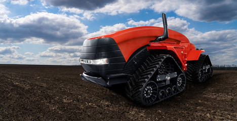 Autonomous tractor working on the field. Smart farming	