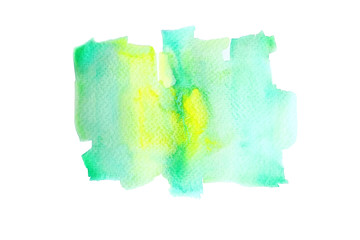 Green and Yellow Watercolor hand painting and splash abstract texture on white paper Background