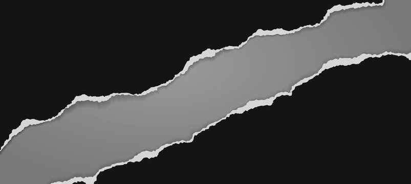 Pieces of torn black diagonal paper with soft shadow stuck on dark grey background. Vector illustration