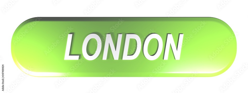 Poster london green rounded rectangle push button - 3d rendering illustration