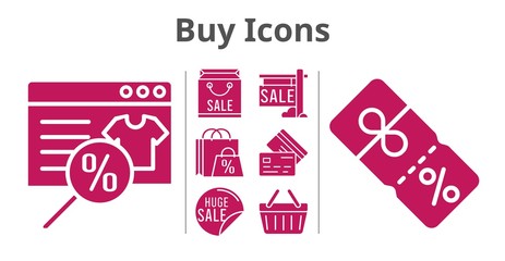 buy icons set. included online shop, shopping bag, sale, discount, shopping-basket, credit card icons. filled styles.