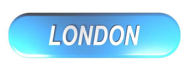 LONDON blue rounded rectangle push button - 3D rendering illustration