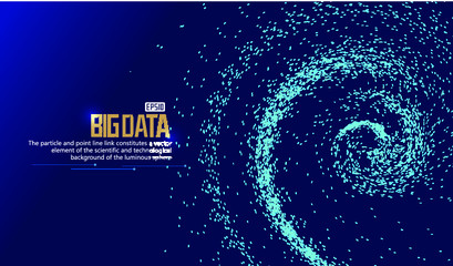 Glowing particle flow vortex, internet technology big data background. 