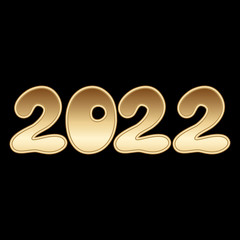 2022 hand written  golden lettering isolated on black background. Great for design New year party posters, holidays card, header for website. Vector illustration. Template decorative numbers.