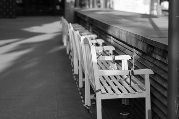 white benches mouth mask  covid-19 corona virus lockdown staysave