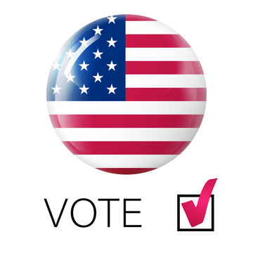 USA vote 2020. Elections in America. Voting for the president of America. Glass light ball with flag of USA. Round sphere, template icon. American national symbol. bubble. Vector illustration.