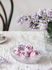 Homemade Violet sweet Zephyr Marshmallow in spring time