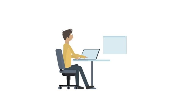 Animation of the programmer. Remote operation, alpha channel enabled. The use of computer programs, cartoon