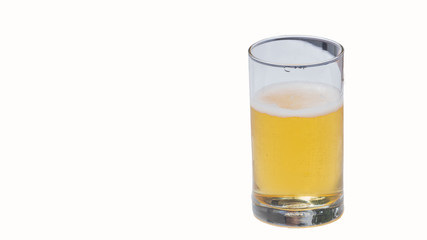 A yellow beer mug placed on a white background