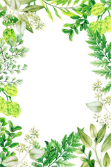 Vertical floral watercolor frame, hand drawn illustration