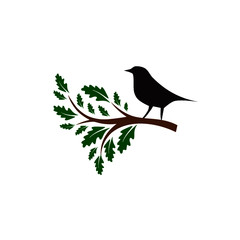 Silhouette little bird sitting on a branch icon isolated on white background