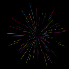 Colorful fireworks Vector illustration. Dynamic style. Abstract explosion, speed motion lines from the middle, radiating sharp