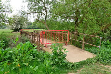 A closed off river bridge in Horley, Surrey.
