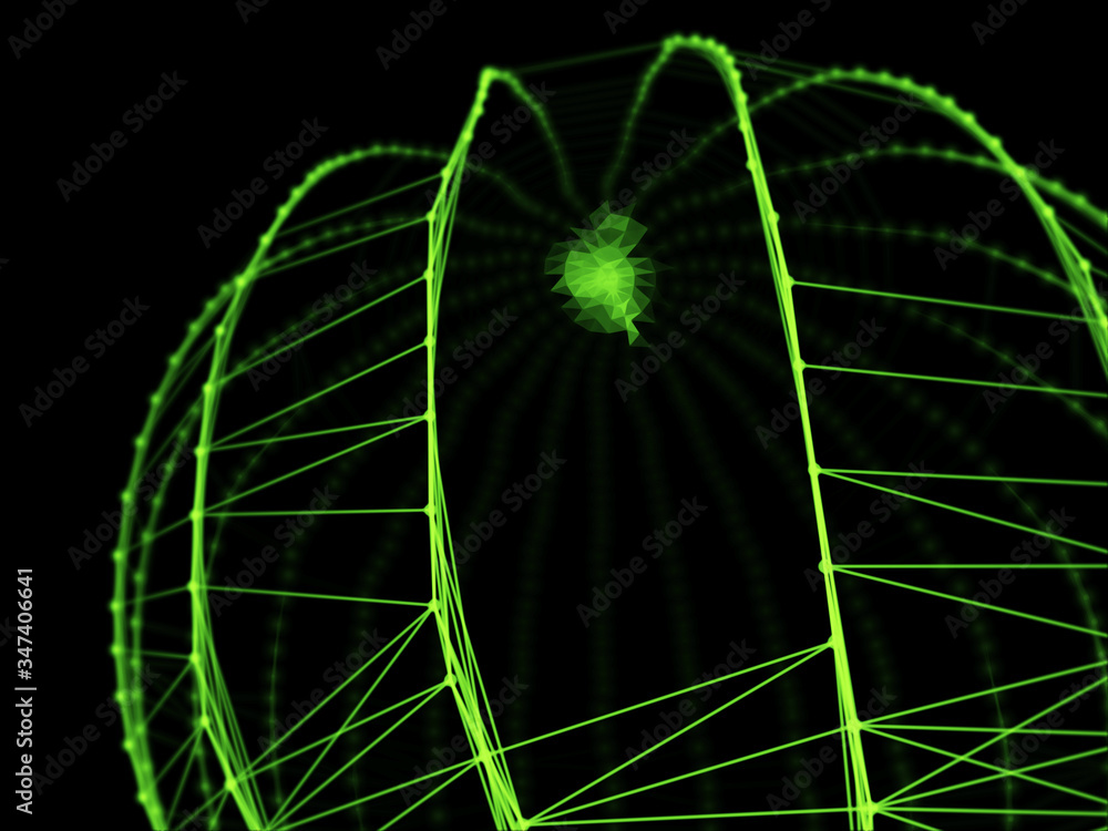 Poster abstract sphere geometry orb and polygonal lines and dots. futuristic technology (super high resolut