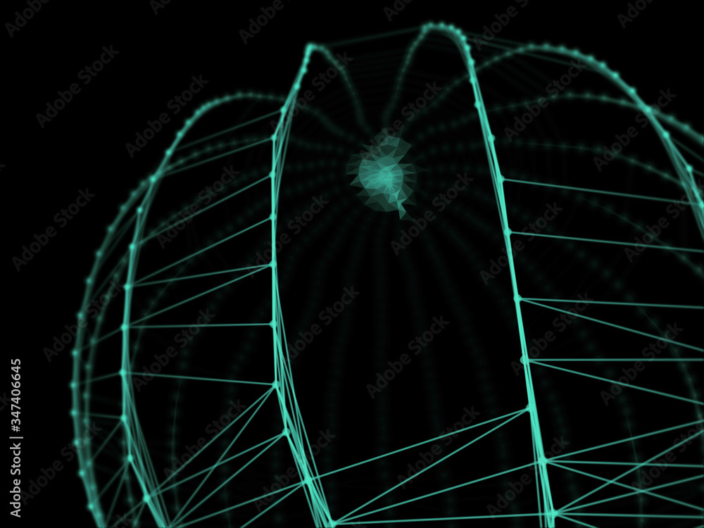Poster abstract sphere geometry orb and polygonal lines and dots. futuristic technology (super high resolut