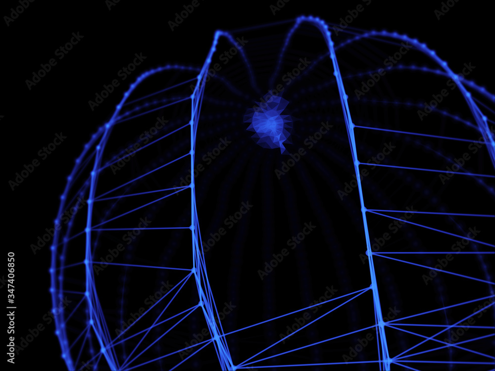 Poster abstract sphere geometry orb and polygonal lines and dots. futuristic technology (super high resolut
