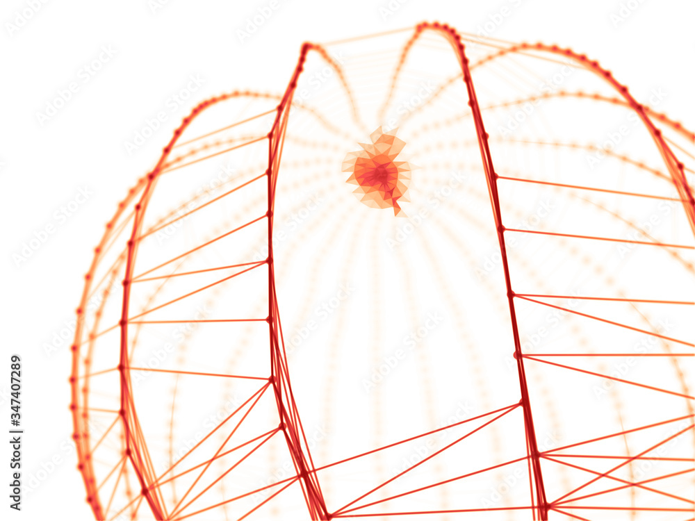 Poster abstract sphere geometry orb and polygonal lines and dots. futuristic technology (super high resolut
