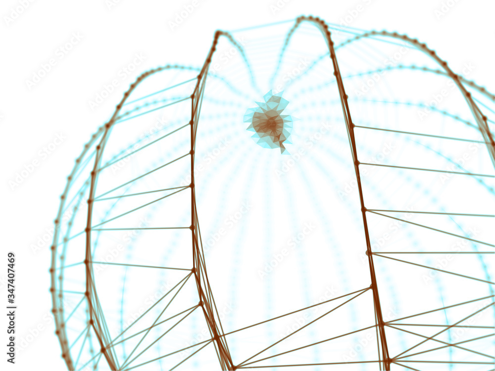 Poster abstract sphere geometry orb and polygonal lines and dots. futuristic technology (super high resolut