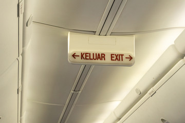 Exit sign inside the air plane