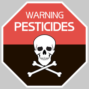 Warning pesticides.Skull and Bones. Sign.
An octagonal, illustratively graphic poster, with text information, flat.