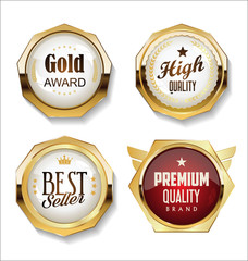 Collection of golden badges and labels retro style
