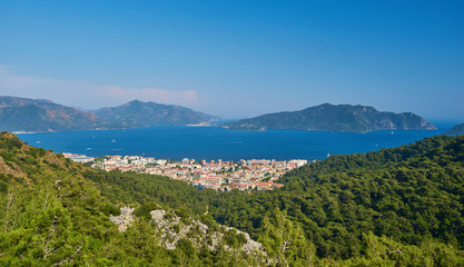 Amazing top view on Marmaris Turkey resort near the Mediterranean Sea.