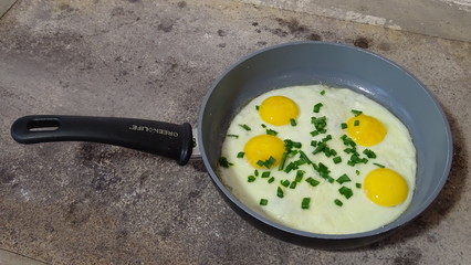 fried egg in a frying pan