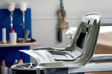 Car element body after painting. Drying parts of the automobile 