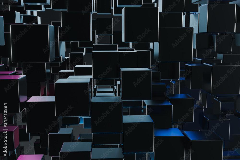 Fototapete Abstract Cube Particle Background construction block technology computer graphic background,3D illustration