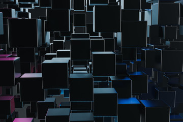 Fototapeta premium Abstract Cube Particle Background construction block technology computer graphic background,3D illustration