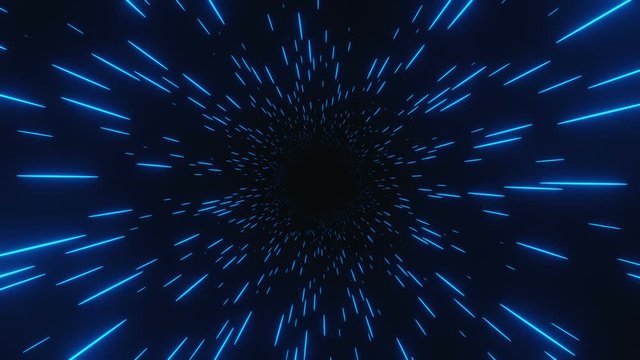Star Wars. Abstract leap in hyperspace. Blue rays on a black background. Seamless loop.