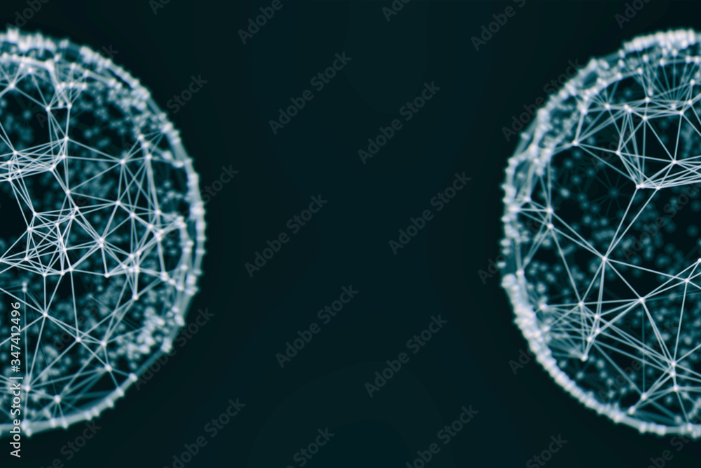 Poster abstract sphere geometry orb and polygonal lines and dots. futuristic technology (super high resolut